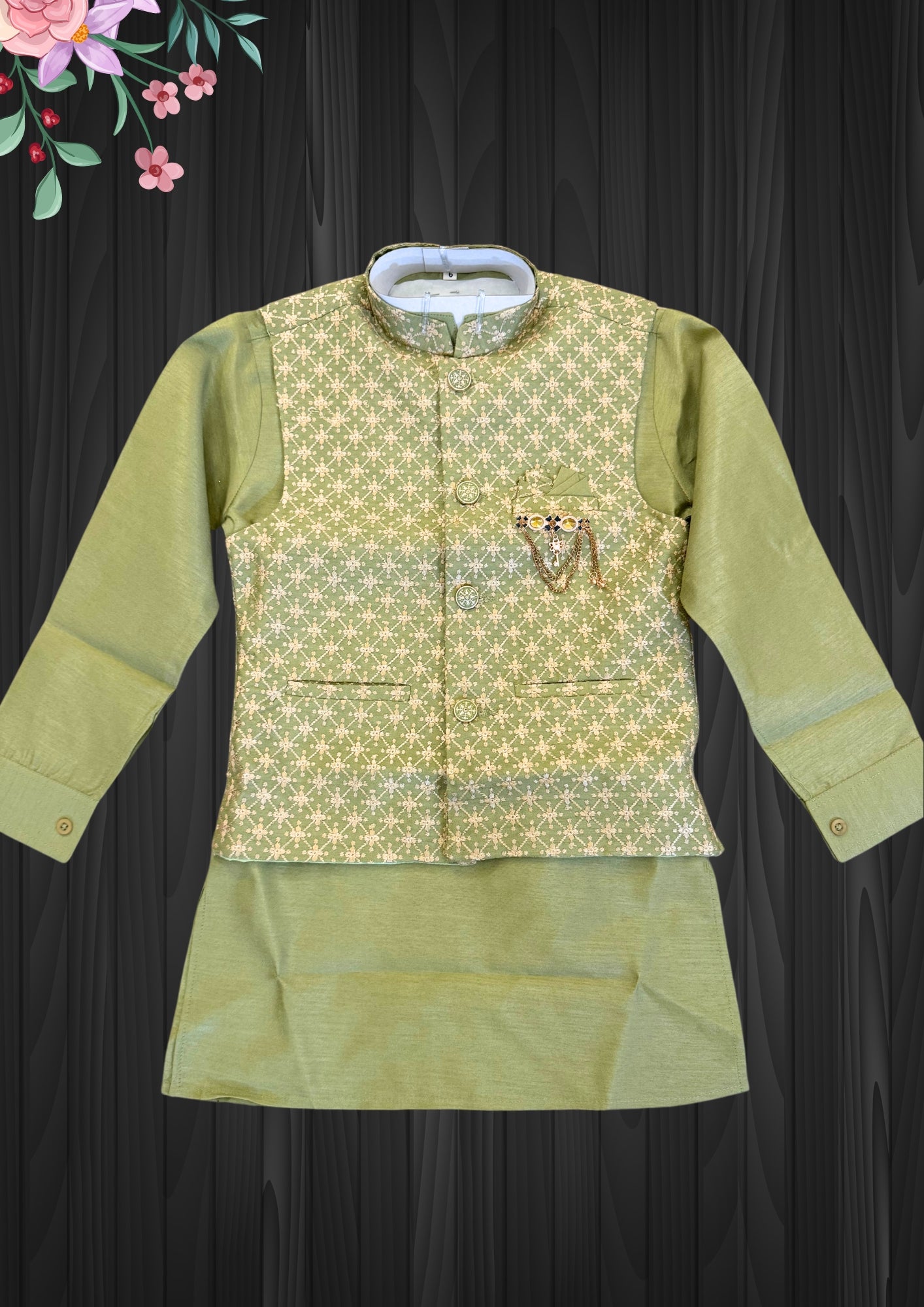 Kid's Kurta With Embroidery Jacket And Pant In Yuma