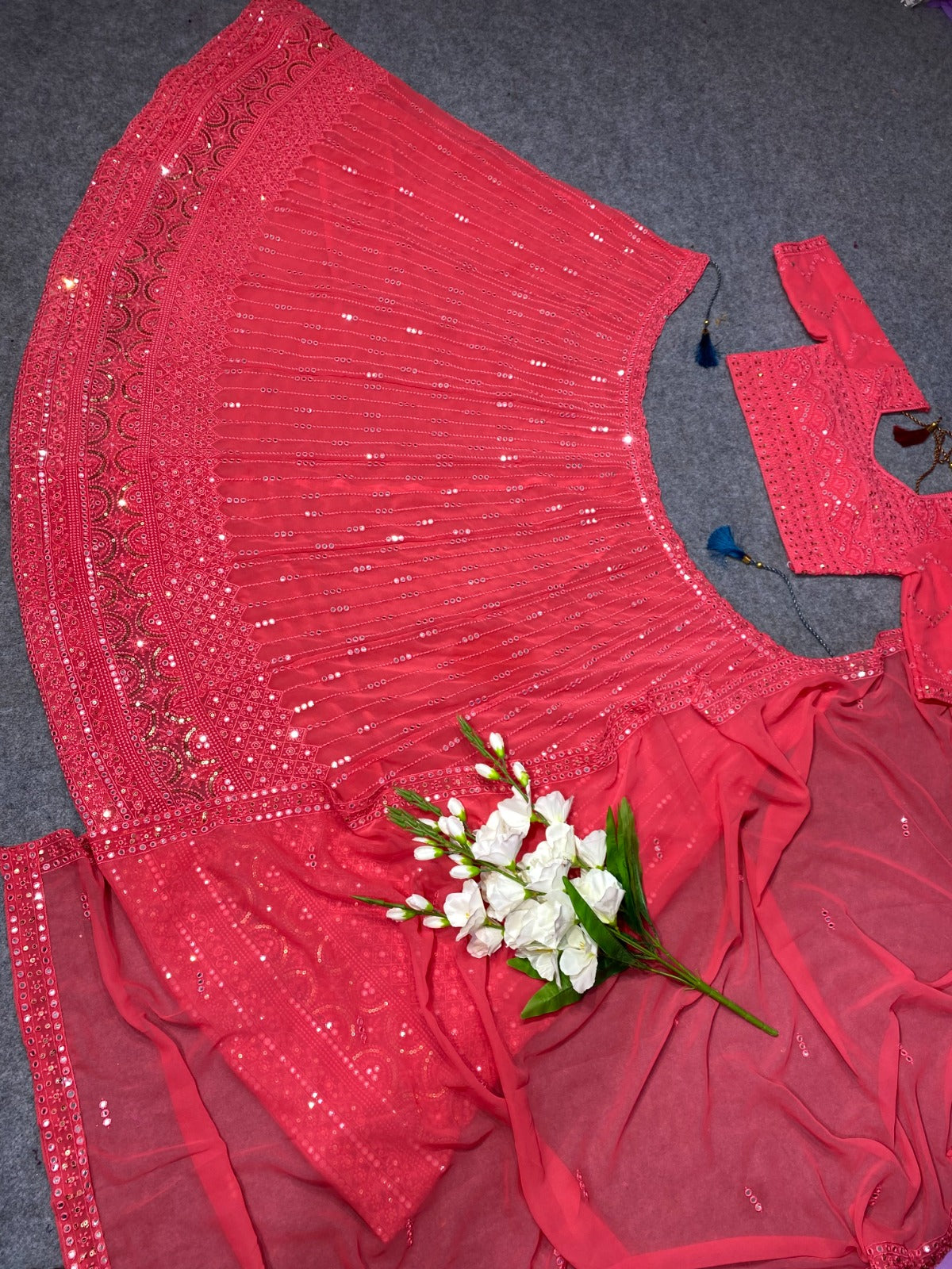 Pleasing Red Satin Lehenga With Zari Work Near Me