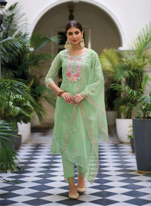 Green Color Embroidery Kurti Salwar Suits With Dupatta Near Me