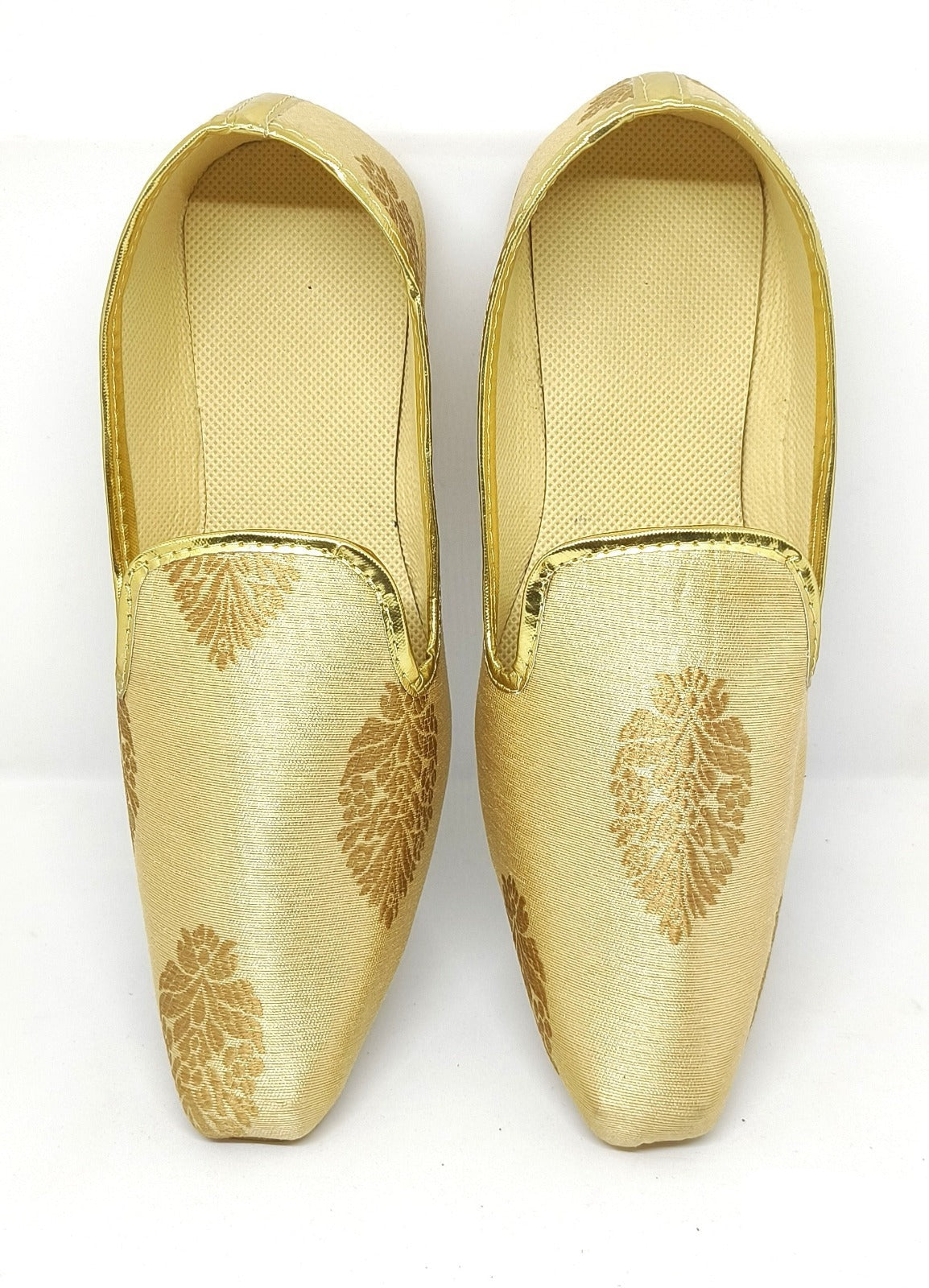 Gold Color Brocade Big Butti Mojaris For Men