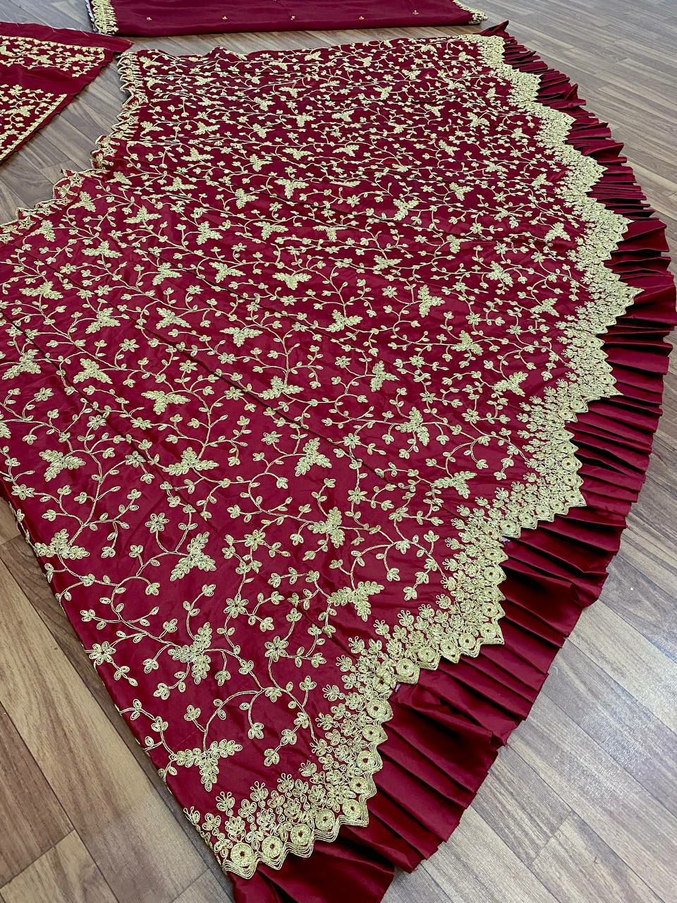 Maroon Color Malay Satin Silk Embroidery With Coding Work Lehenga Near Me