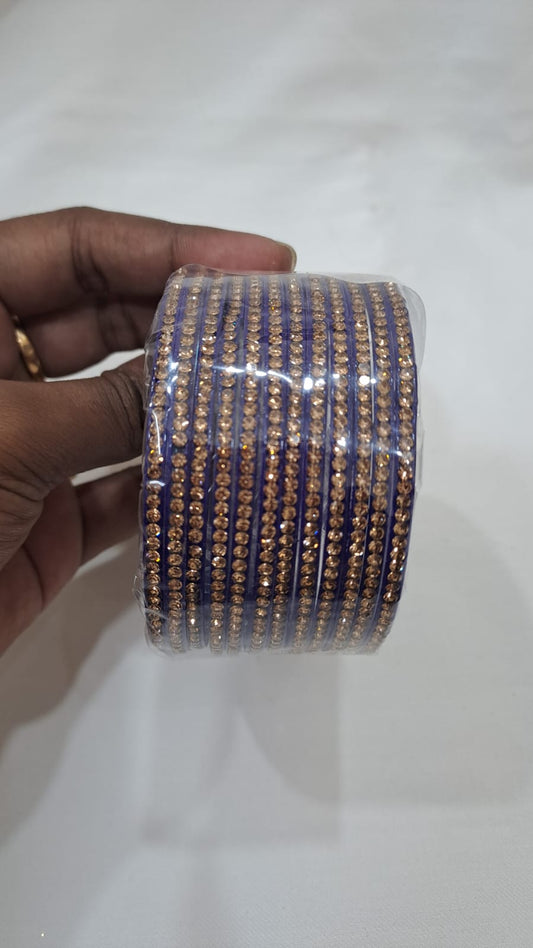 Attractive Blue Color Glass Bangles With Golden Stone For Women