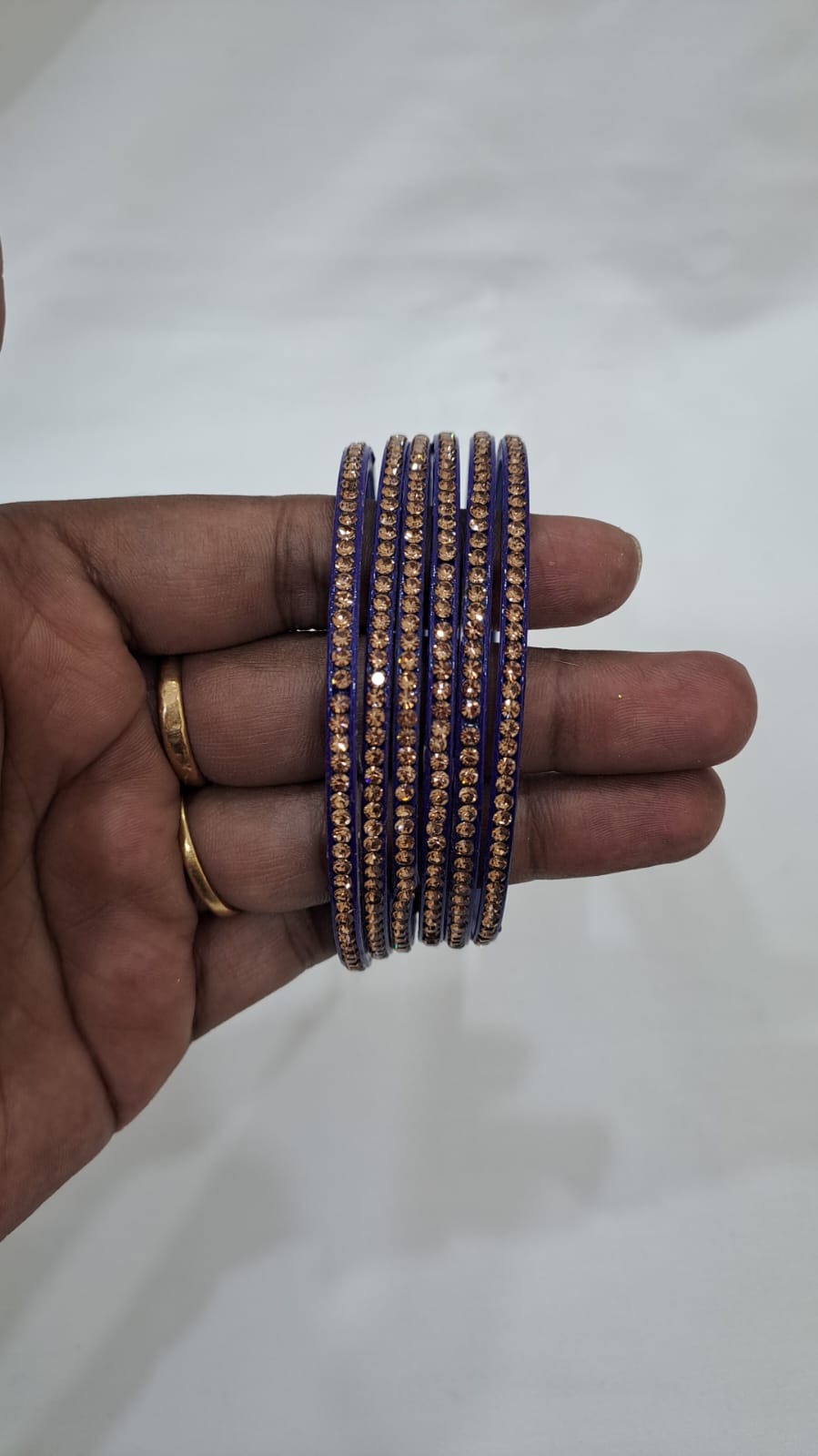 Attractive Blue Color Glass Bangles With Golden Stone Near Me\