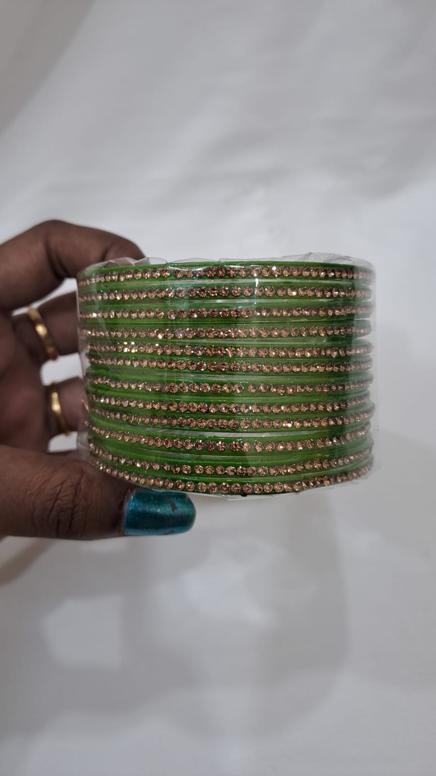 Gorgeous Light Green Color Glass Bangles With Golden Stones Near Me
