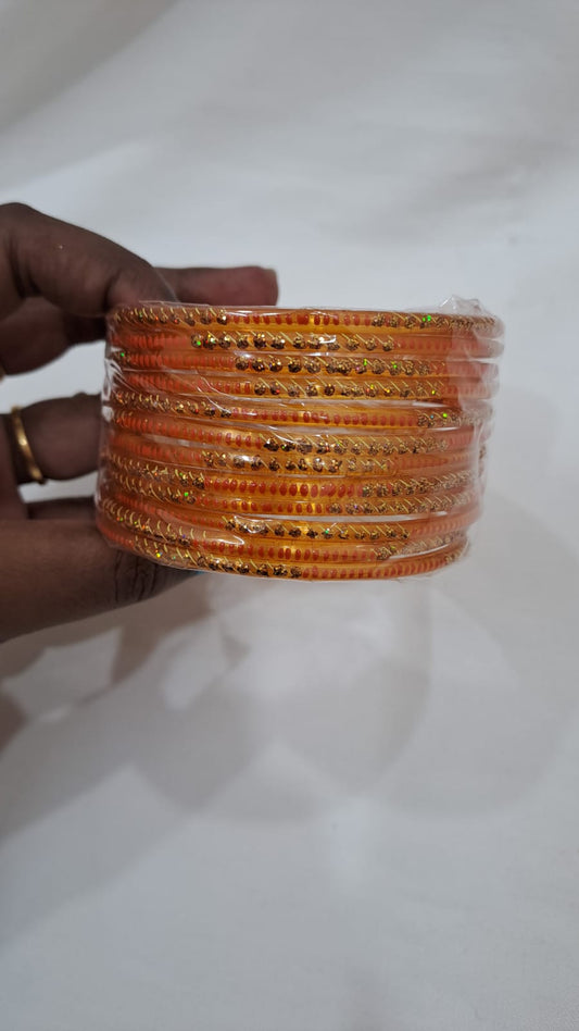 Stunning Orange Color Glass Bangles For Women