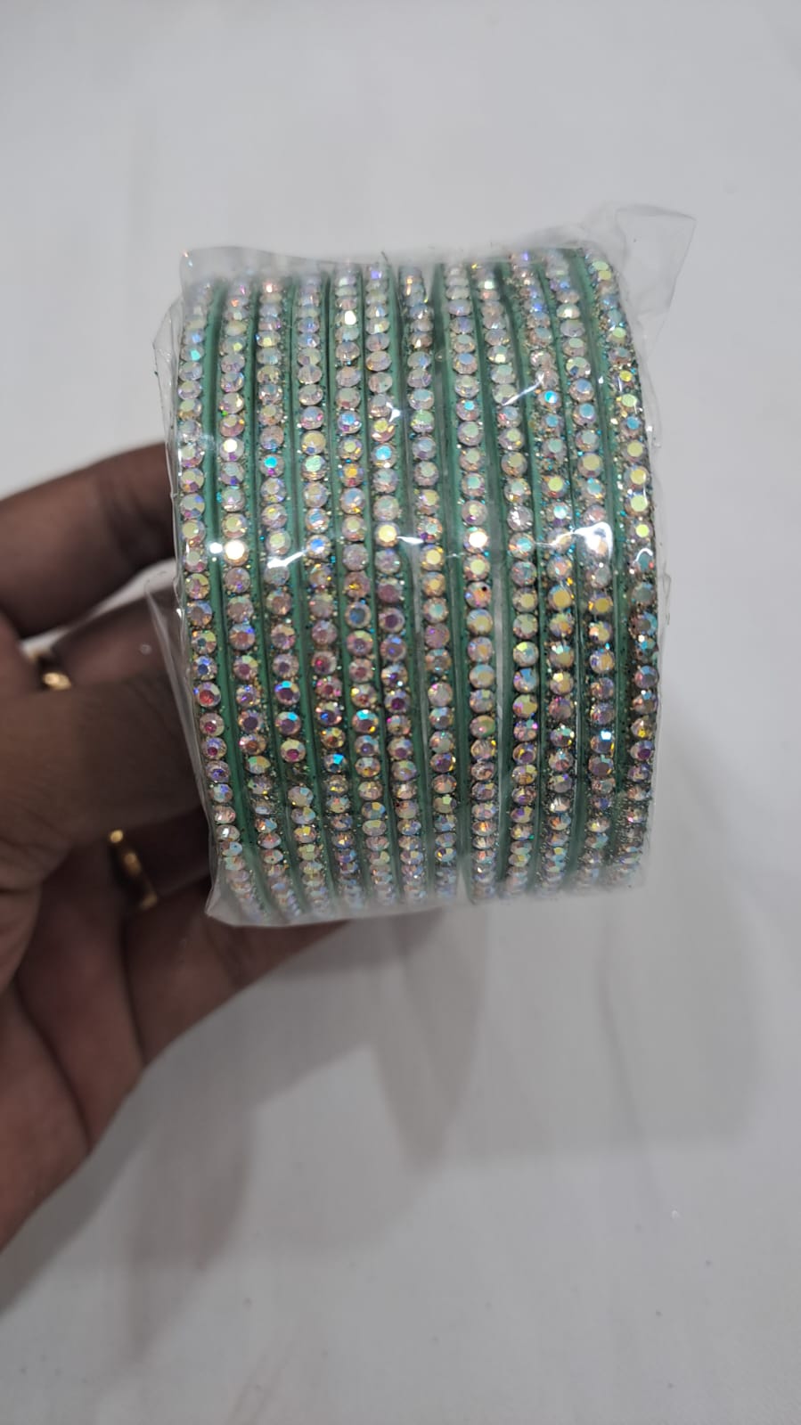 Attractive Green Color Checked Design Glass Bangles For Women