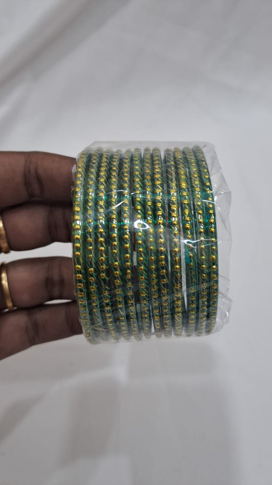 Alluring Green Color Checked Design Glass Bangles For Women
