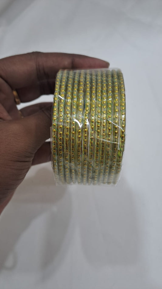 Lovely LIght Green Color Checked Design Glass Bangles For Women