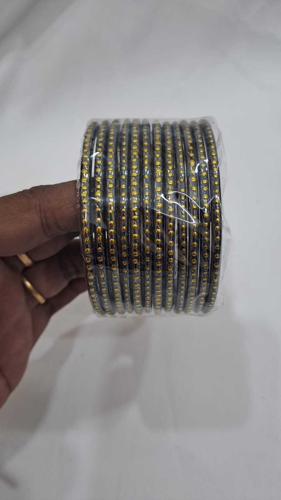 Fantastic Grey Color Checked Design Glass Bangles For Women