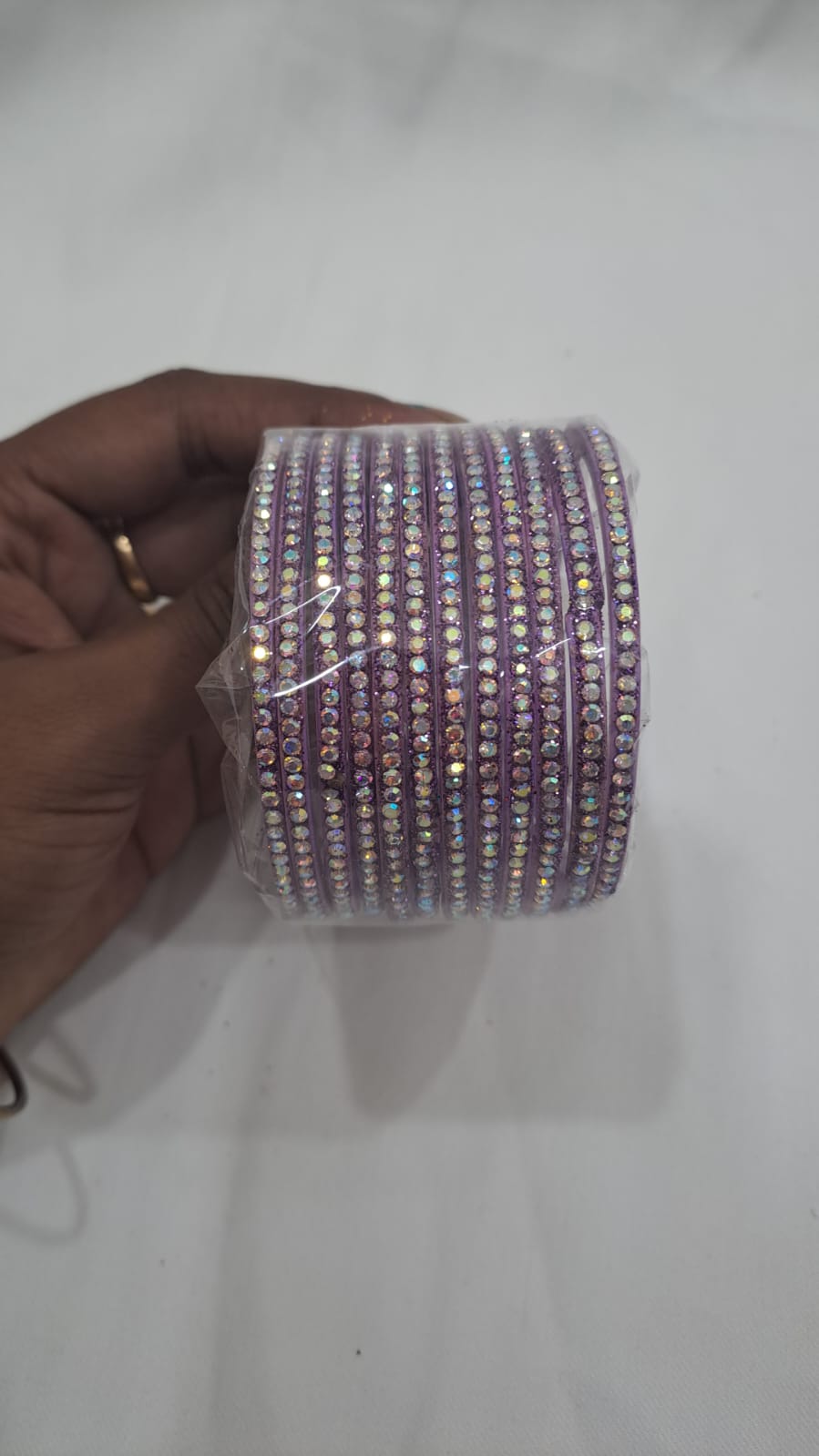 Attractive Lavender Color Checked Design Glass Bangles For Women