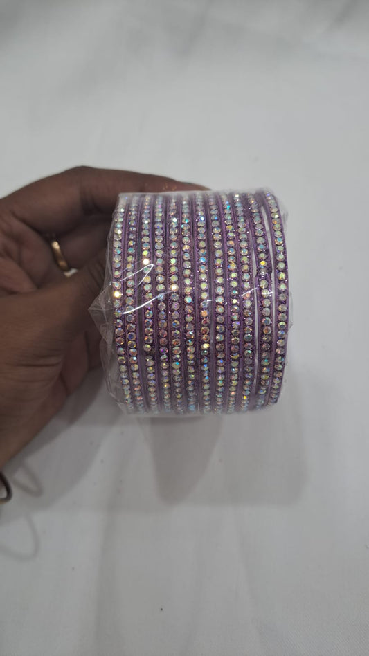 Attractive Lavender Color Checked Design Glass Bangles For Women