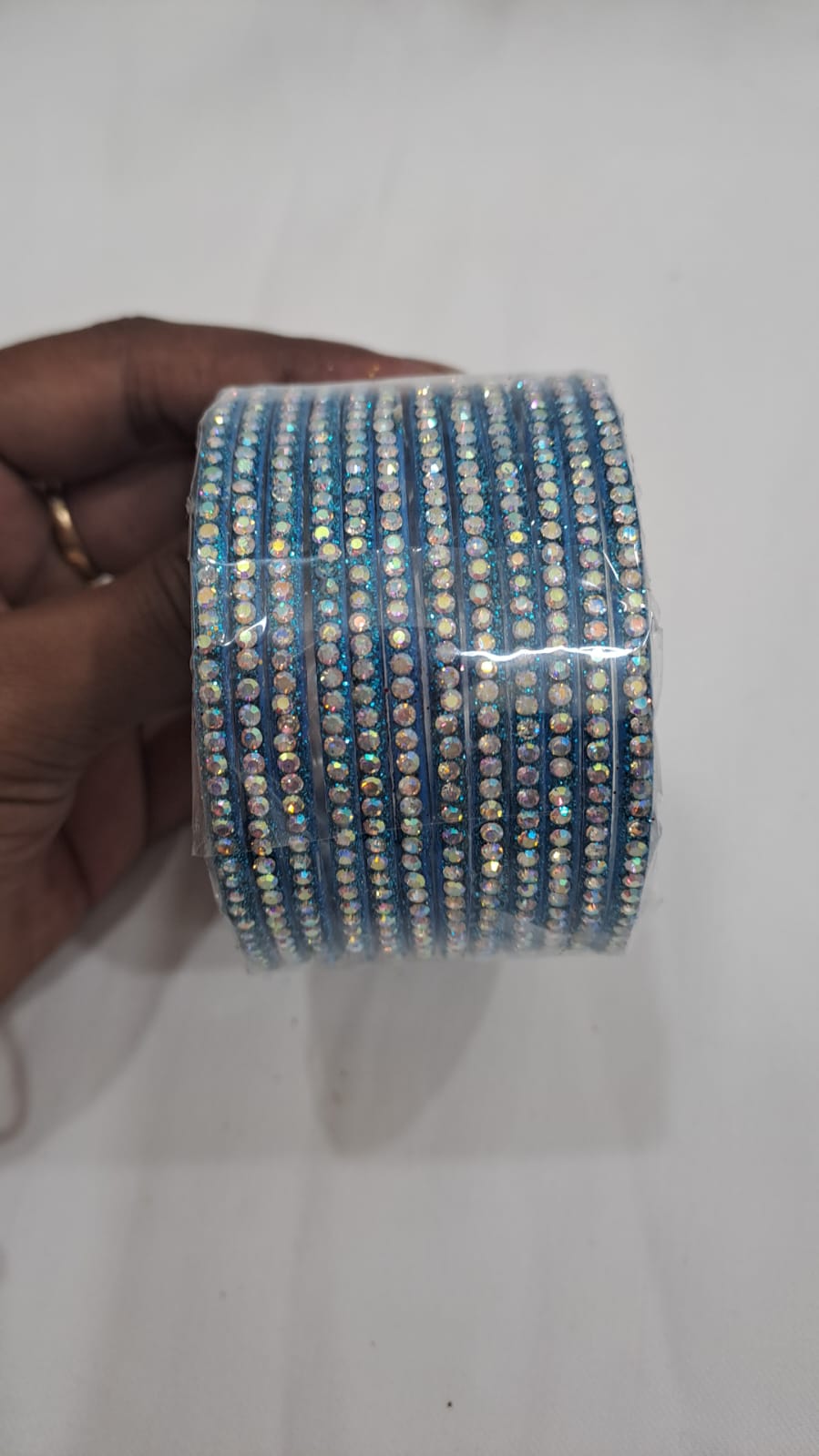 Beautiful Blue Color Checked Design Glass Bangles For Women