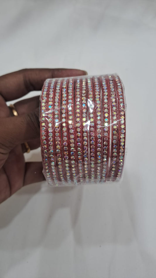 Amazing Dark Pink Color Checked Design Glass Bangles For Women