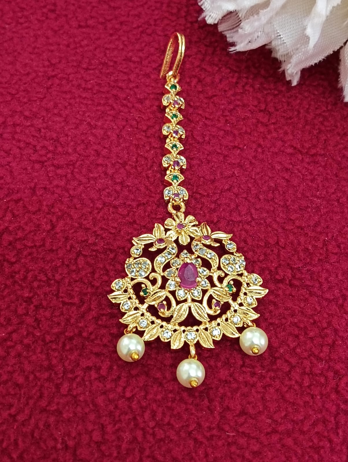 Beautiful Gold Plated Multicolor Tikka With Pearls
