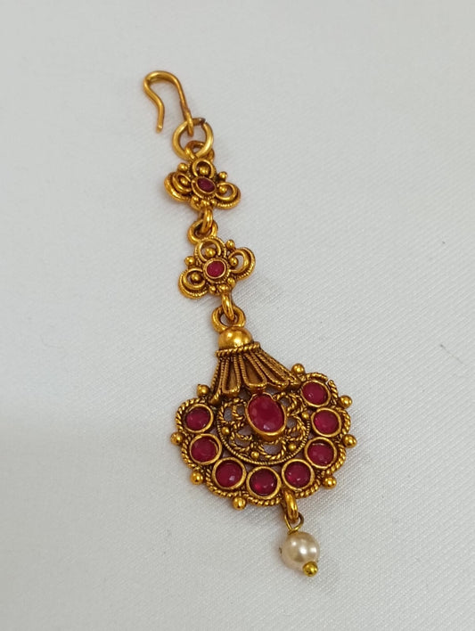 Attractive Gold Plated Ruby Color Women's Tikka