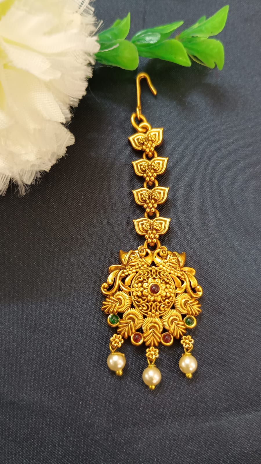 Elegant Beautiful Antique Gold Tikka With Multicolor For Women