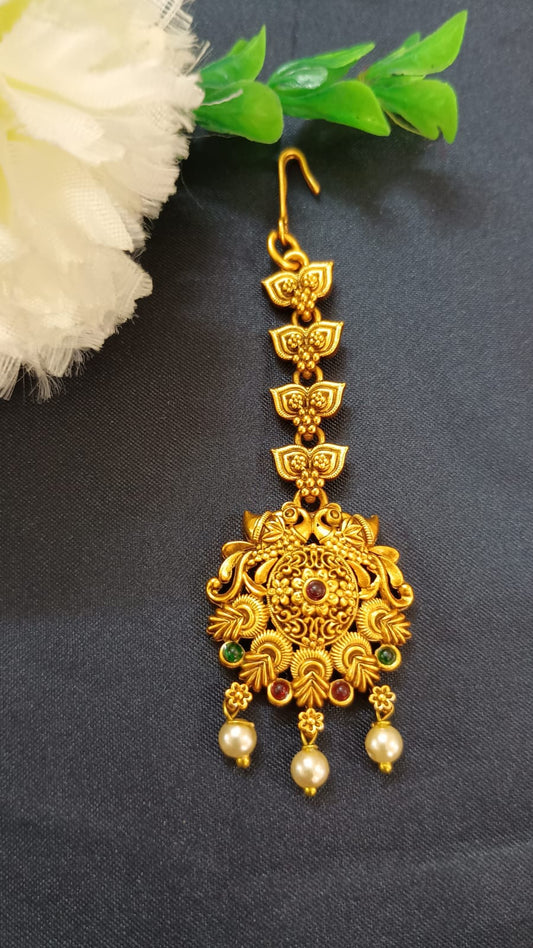 Elegant Beautiful Antique Gold Tikka With Multicolor For Women