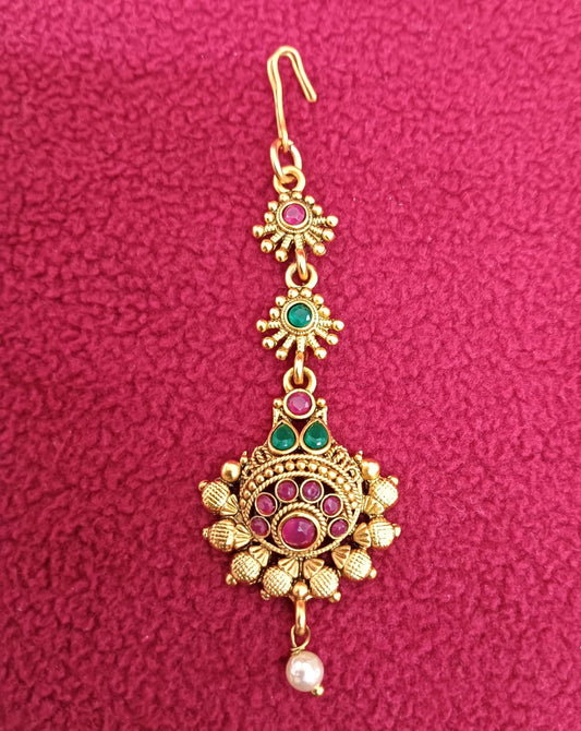 Elegant Antique Gold Tikka With Pearls
