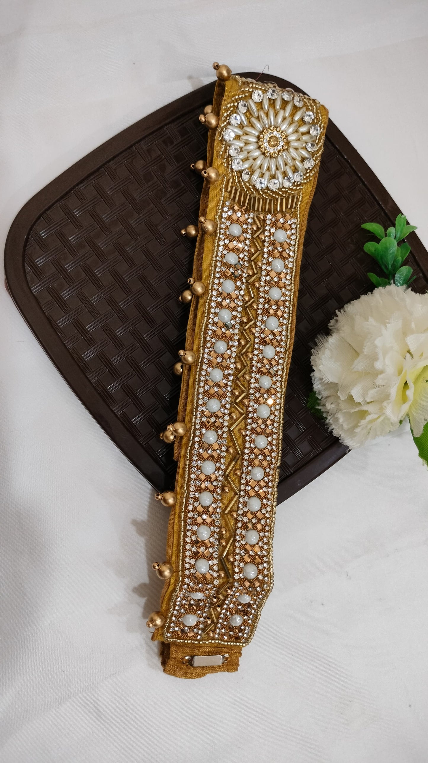Stunning Yellow Color Hip Belt With Stone And Bead Work Near Me