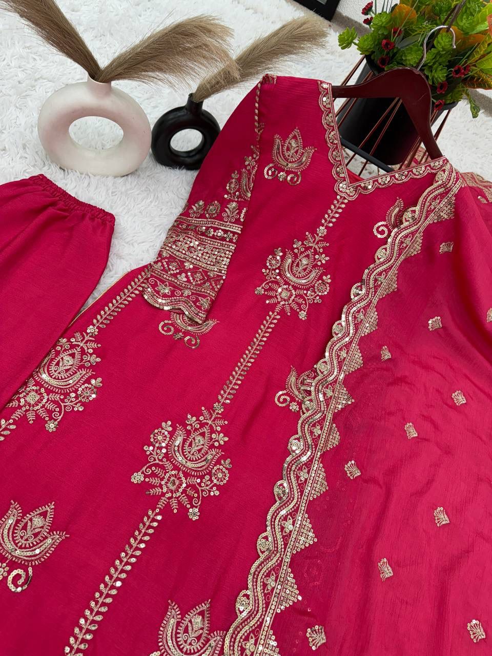 Beautiful Pink Color Pure Heavy Chinon Silk Sharara Suits Near Me