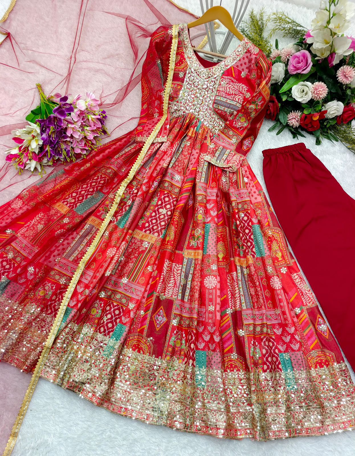Ethnic Wear Aliya Cut Gown, Pant & Dupatta Set In USA