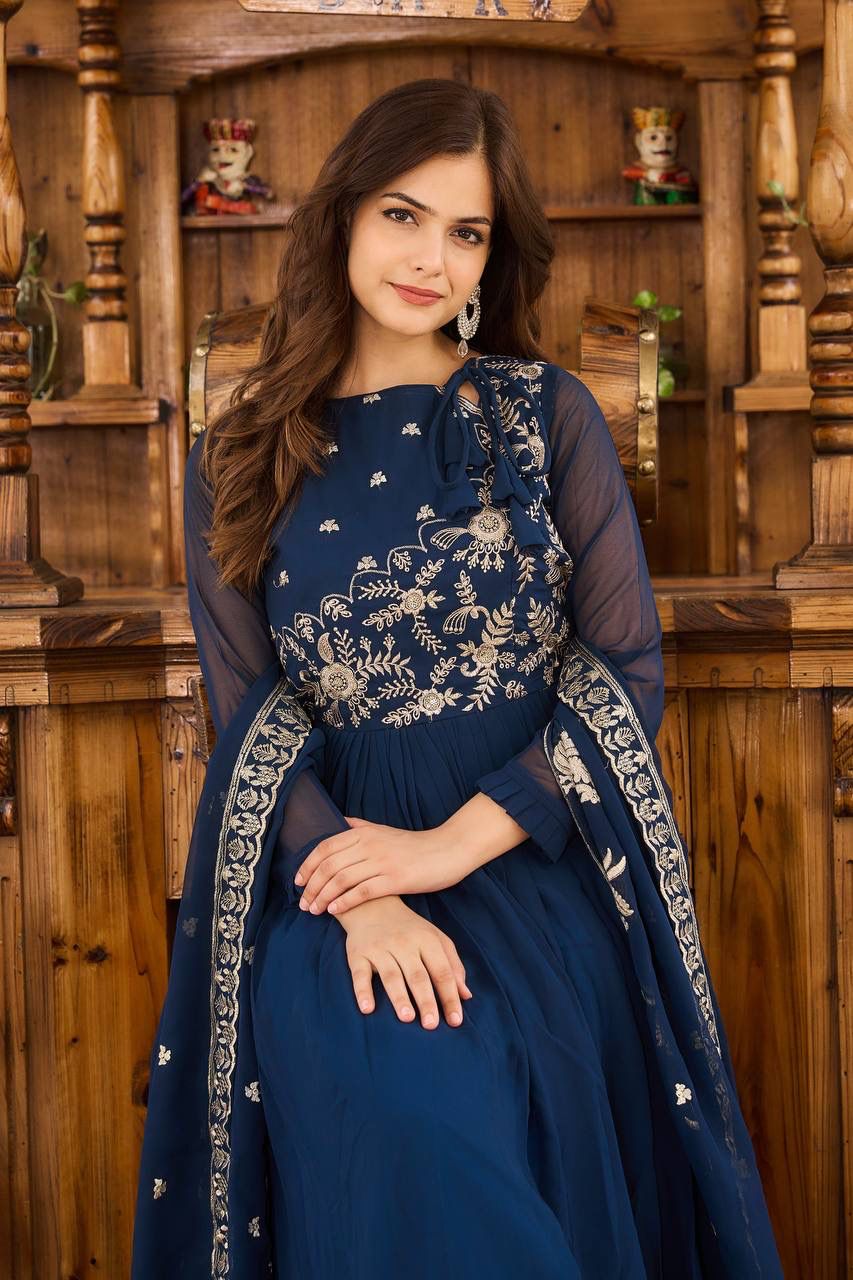 Heavy Sequins Embroidery Work Long Gown In Peoria