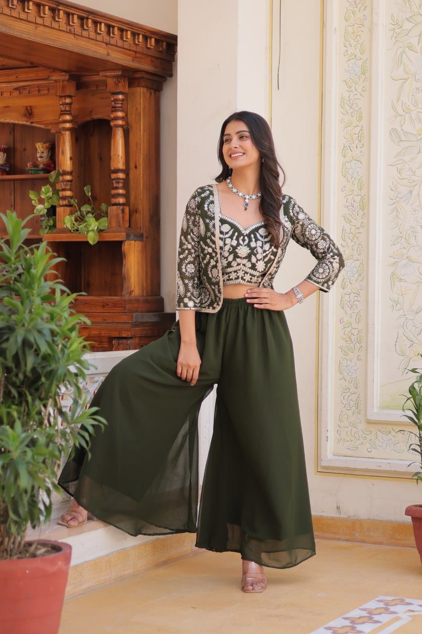 Embroidery Lace Work With Indo Western Palazzo Suits For Women in Chandler