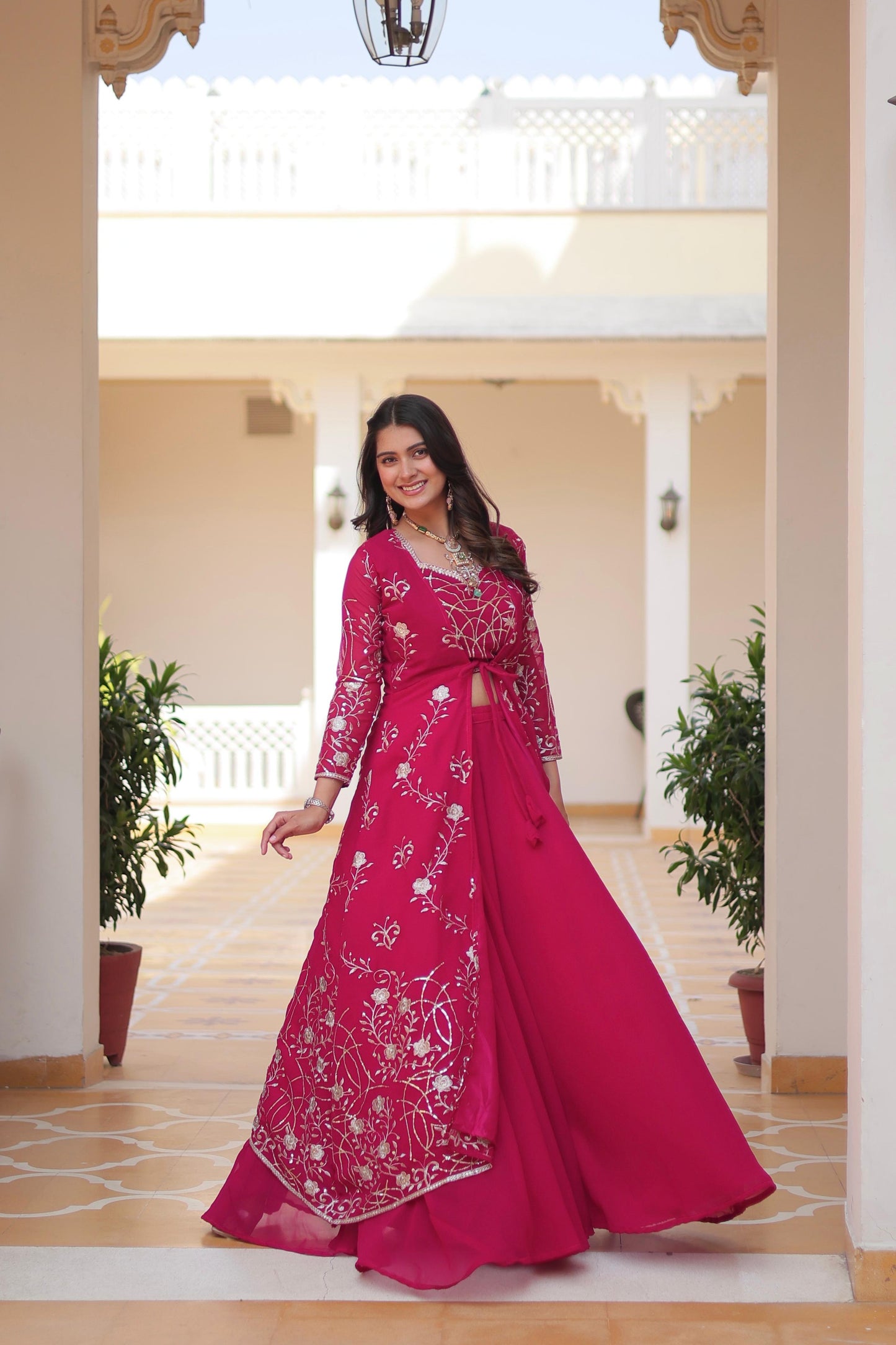 Embroidery Lace Work With Indo Western Palazzo Suits For Women Near Me