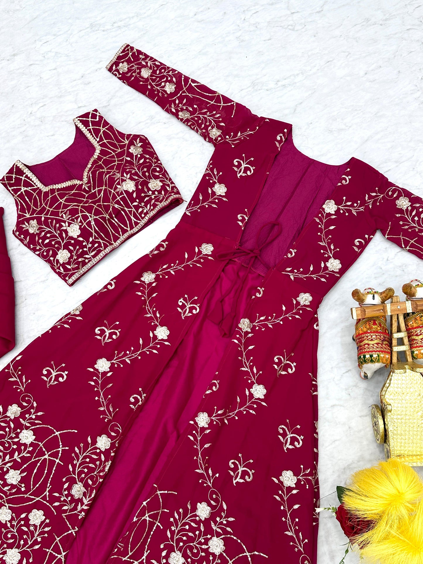 Beautiful Rani Pink Color Faux Georgette Embroidery Lace Work in Tempe