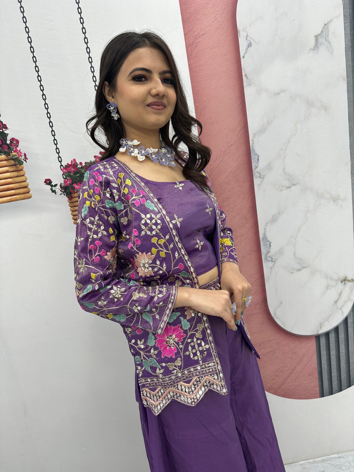 Attractive Purple Color Embroidery Sequins Work in Phoenix