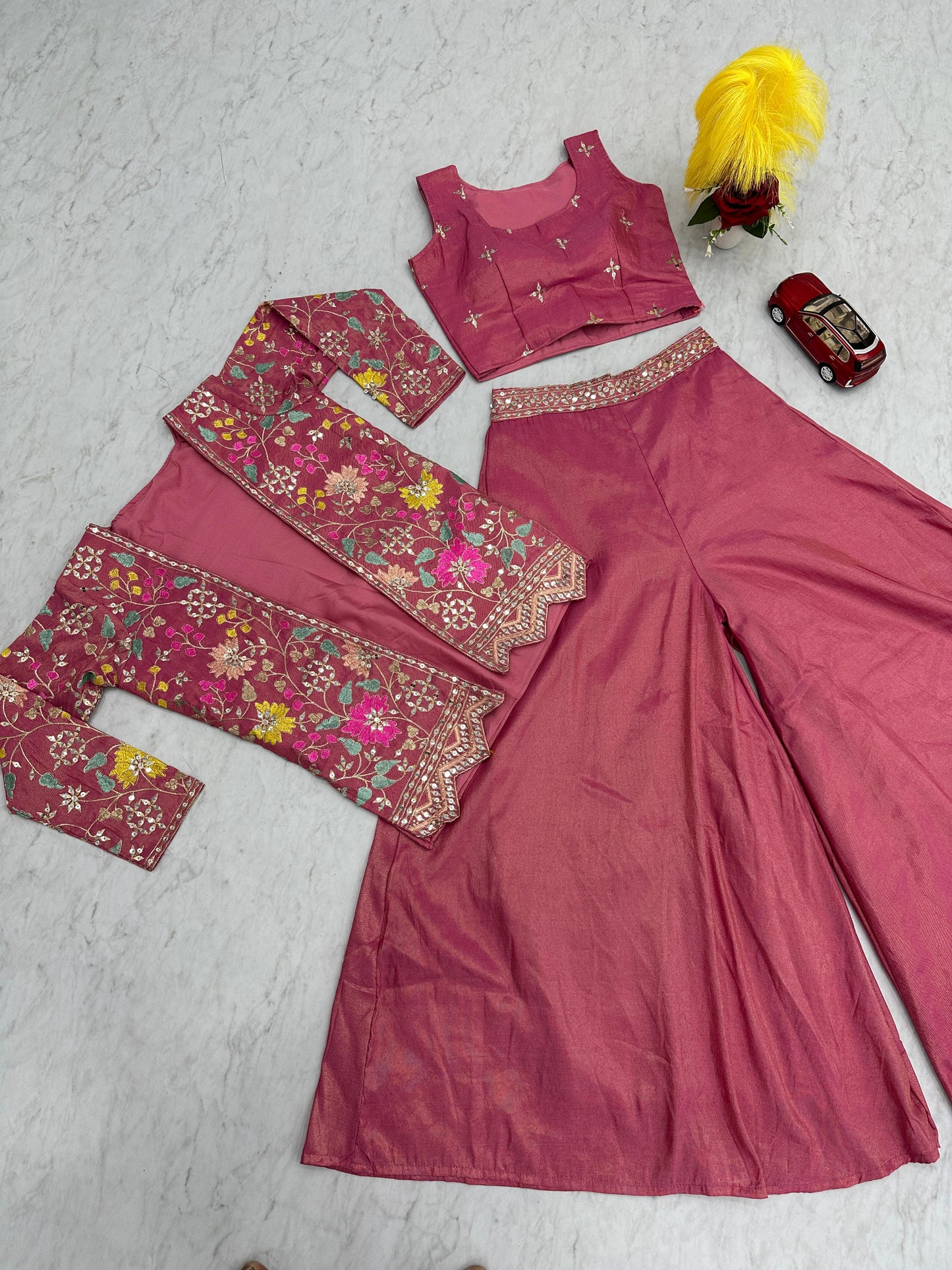 Beautiful Pink Color Embroidery Sequins Work in Mesa
