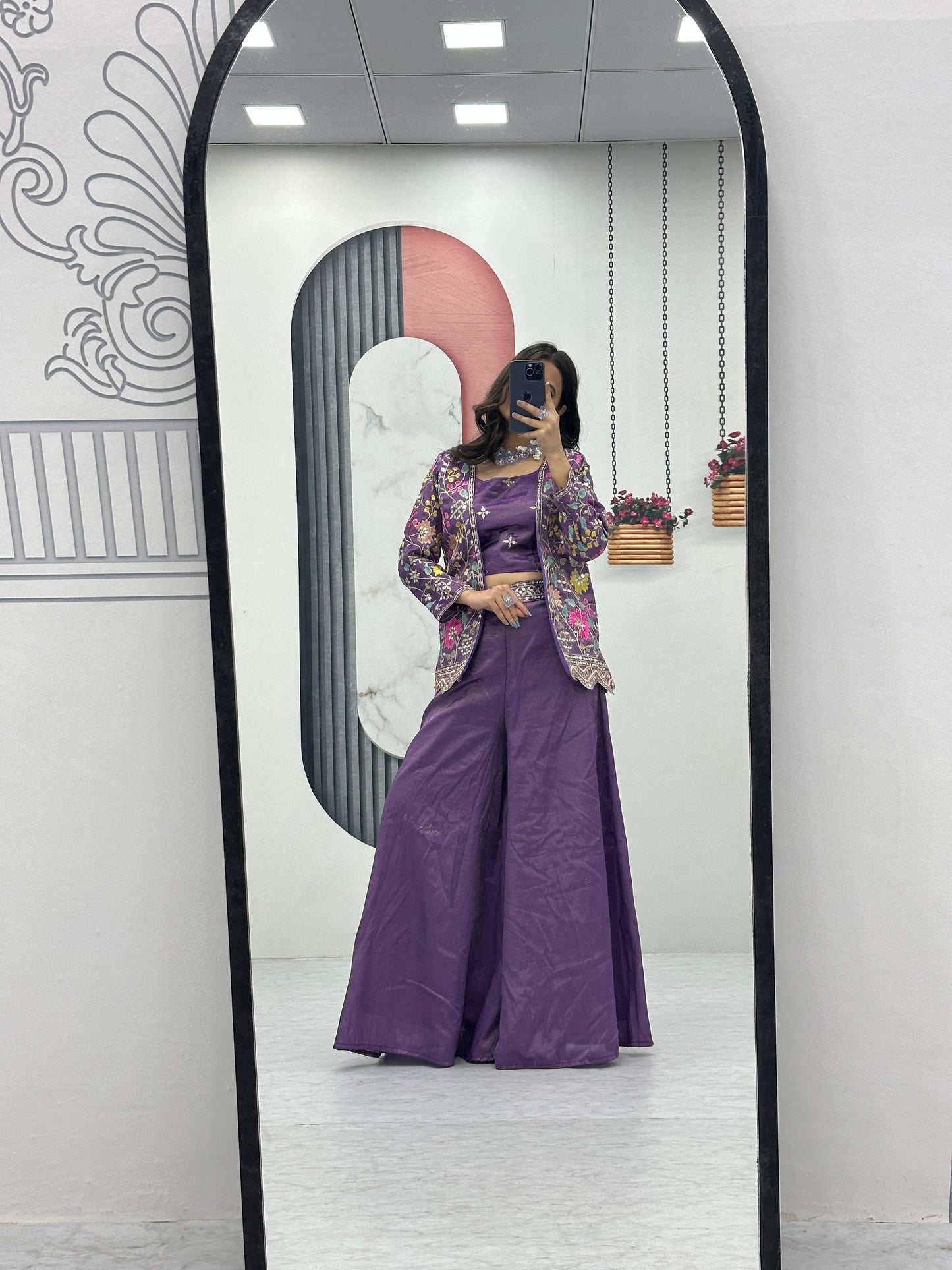 Embroidery Sequins Work With Indo Western Palazzo Suits For Women in USA