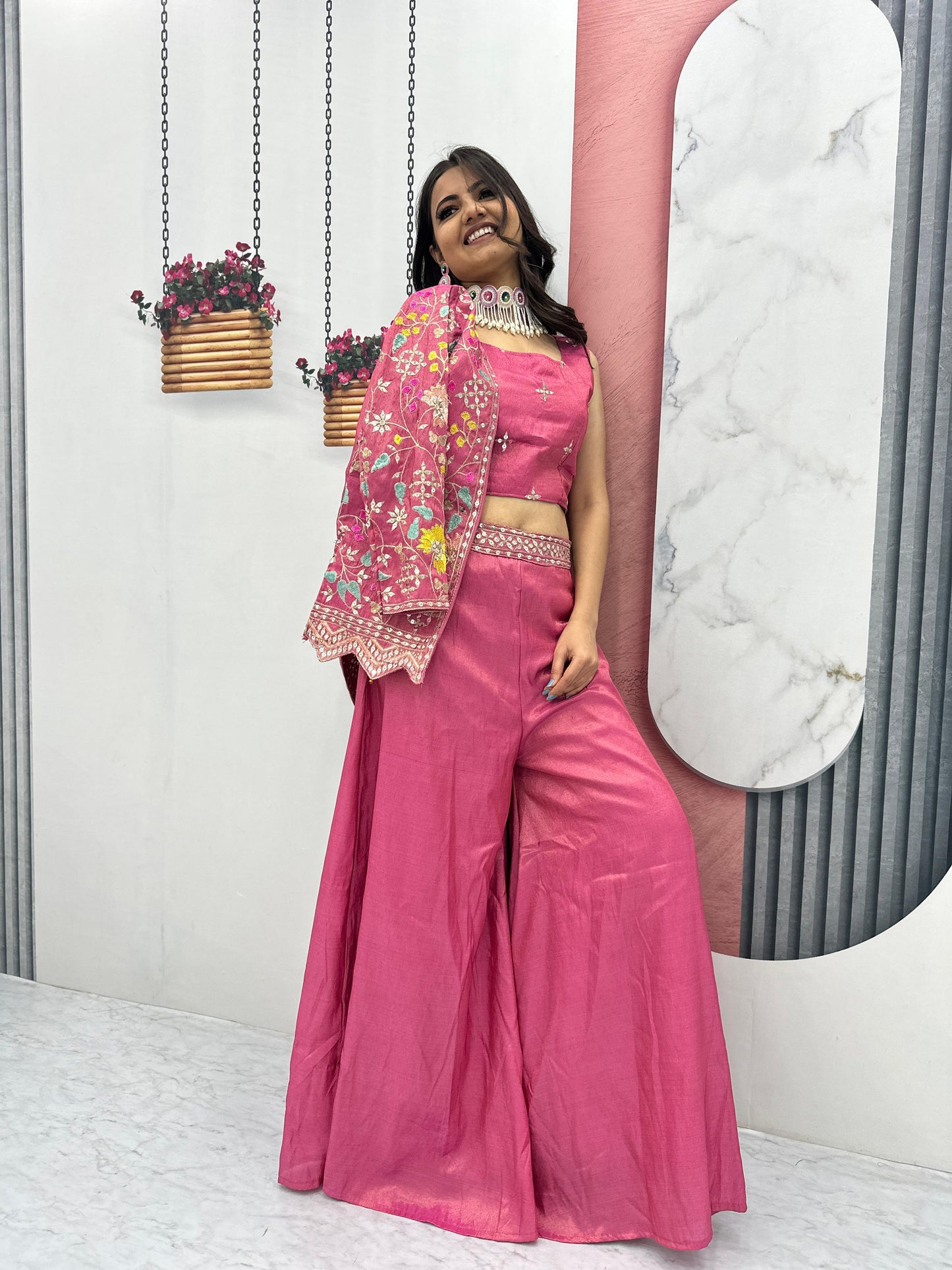 Embroidery Sequins Work With Indo Western Palazzo Suits For Women in USA
