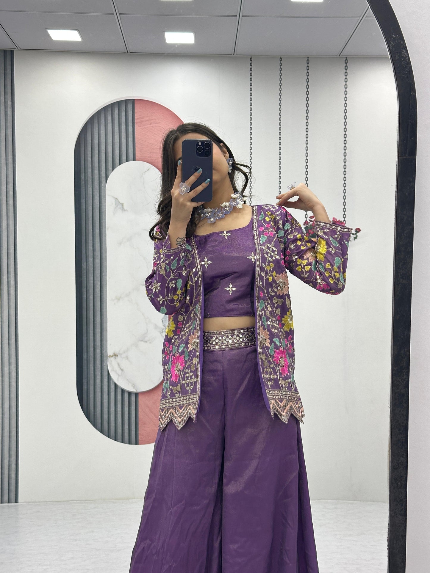 Embroidery Sequins Work With Indo Western Palazzo Suits For Women in Chandler