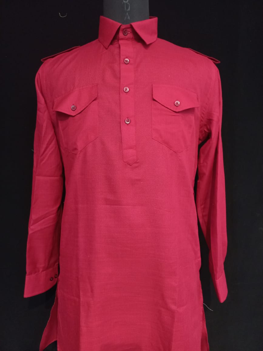 Fancy Red Color Swiss Cotton Pathani Suits For Men