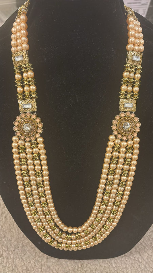 Dazzling Designer Peach Color Pearl Beaded Mala For Men
