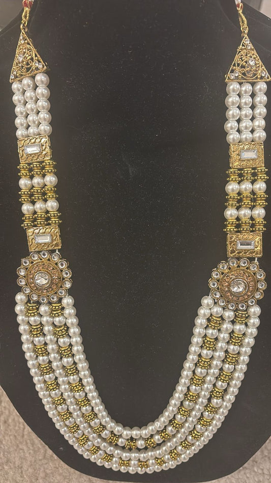 Alluring Cream Color Pearl Beaded Mala For Men
