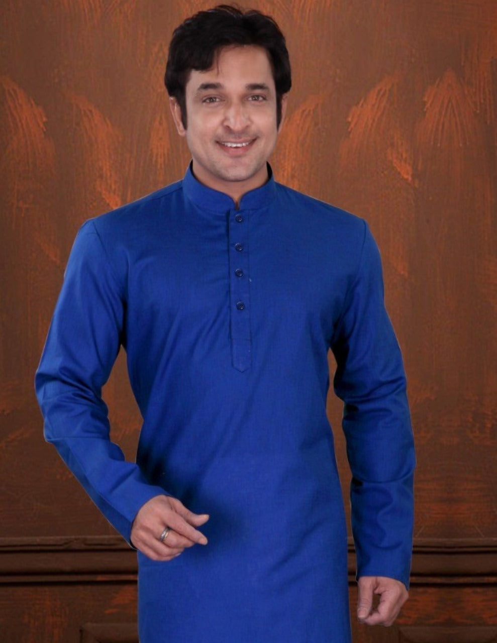 Charming Plain Royal Blue Color Plain Linen Cotton Kurta With Pajama Near Me
