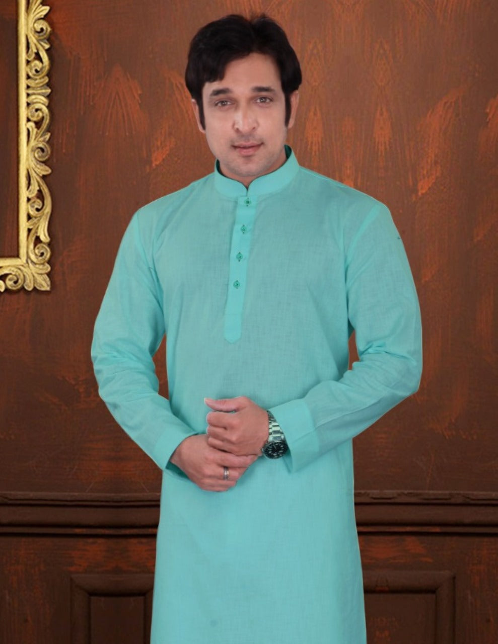 Stunning Sea Blue Color Linen Cotton Kurta Suits Near Me