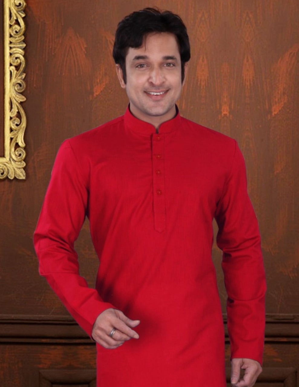 Attractive Red Color Linen Cotton Fancy Kurta With Pajama Near Me