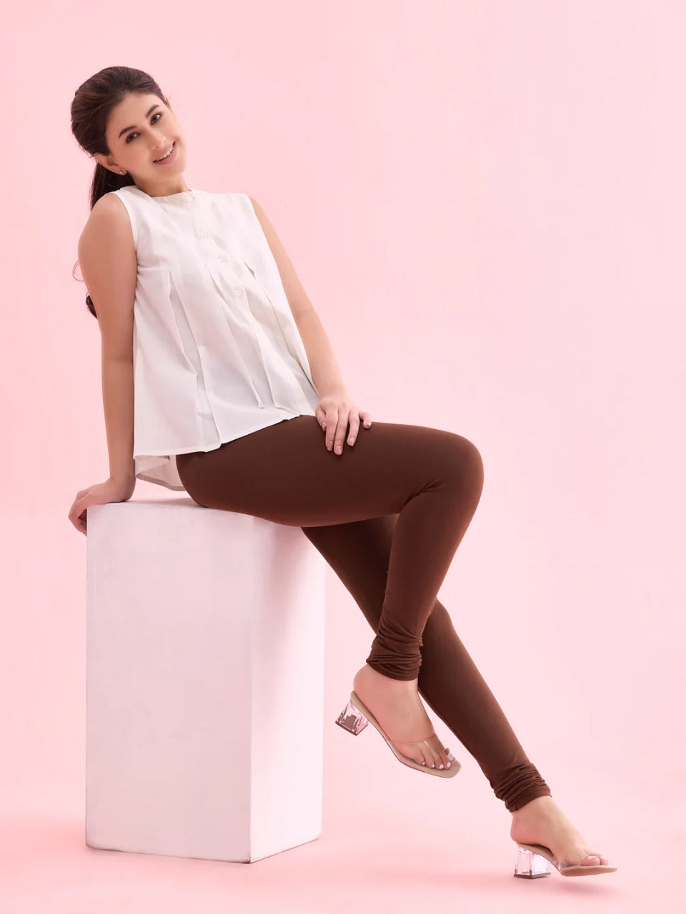 Brown Colored Stretchable Rayon Elastane Leggings In USA
