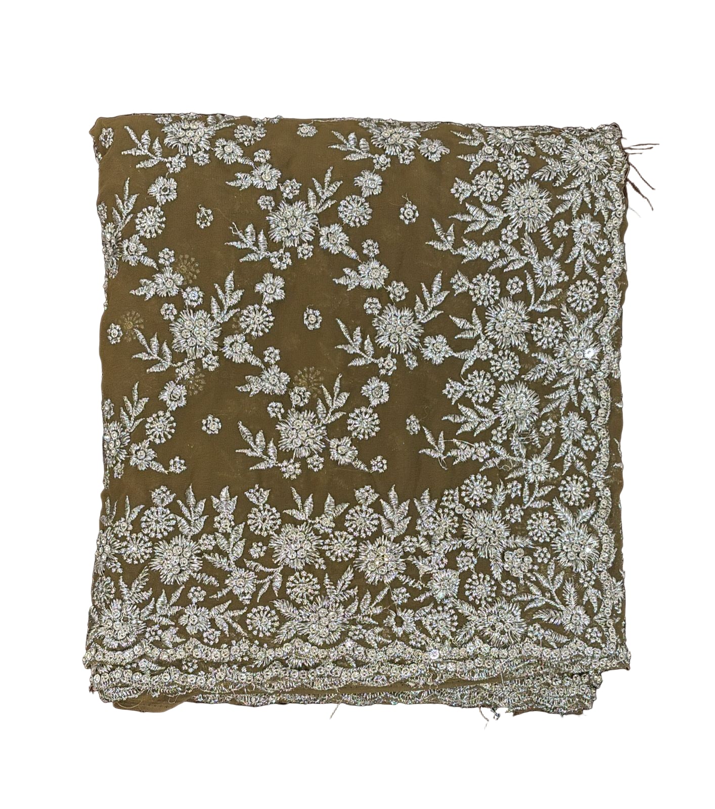 Beautiful Dark Taupe Color Georgette Silver Embroidered Work With Beads Fancy Saree - PREMIUM QUALITY