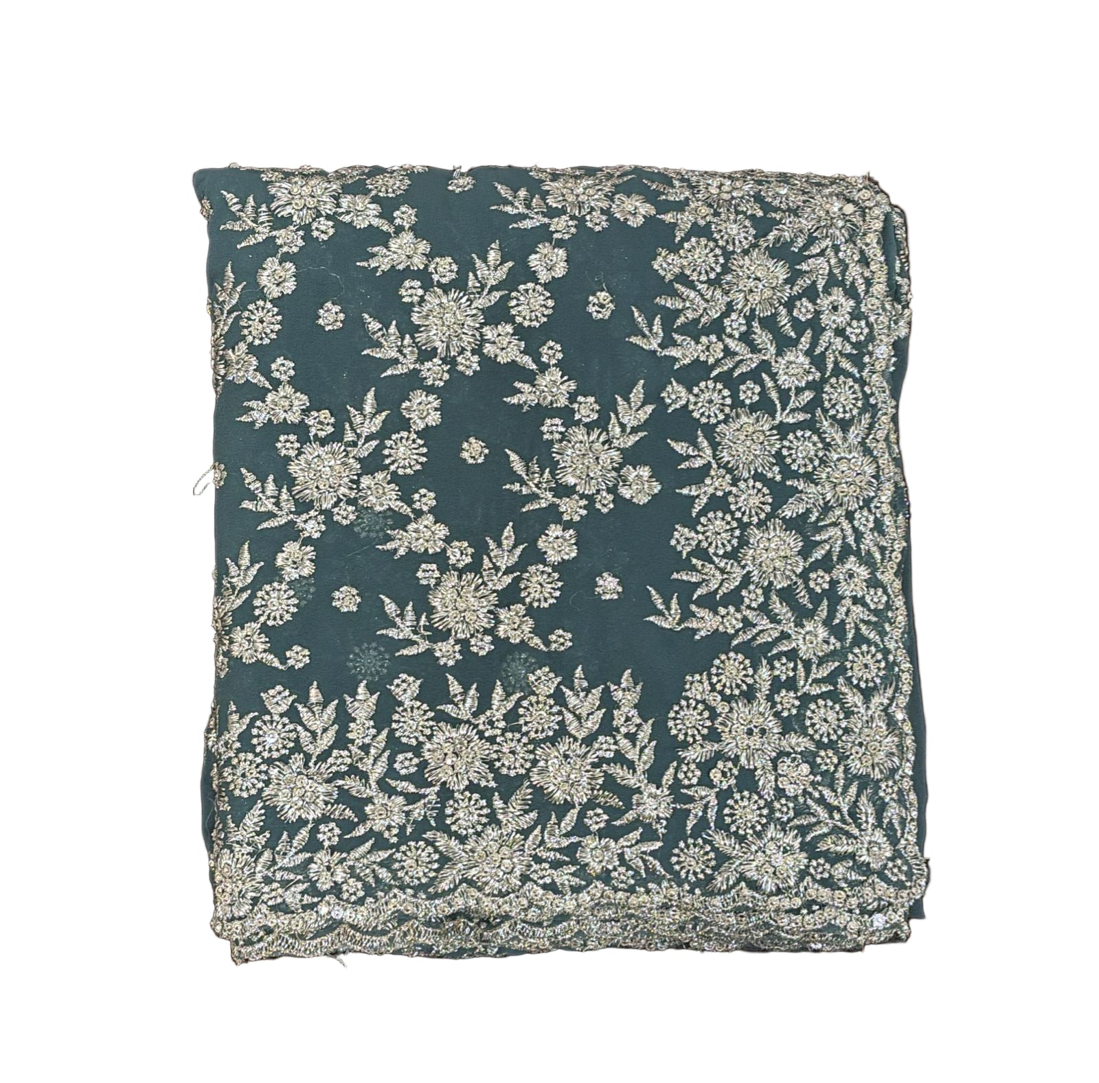 Elegant Blue Gray Color Georgette Silver Embroidered Work With Beads Fancy Saree - PREMIUM QUALITY