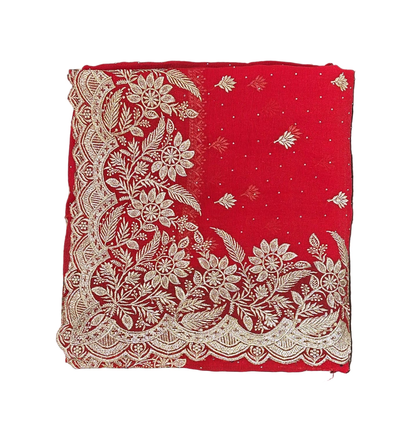Wonderful Red Color Crush Georgette Embroidered Work Fancy Saree - PREMIUM QUALITY