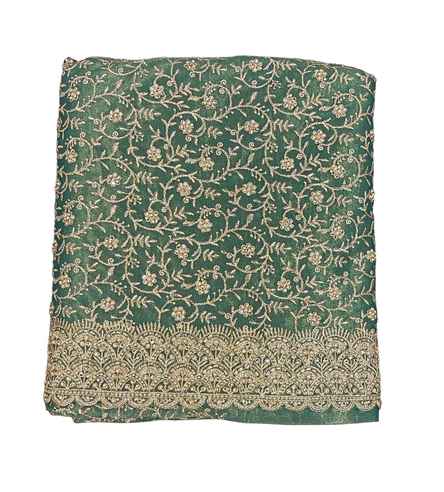 Attractive Green Color Soft Net Embroidered Work With Gold Stone Fancy Saree - PREMIUM QUALITY