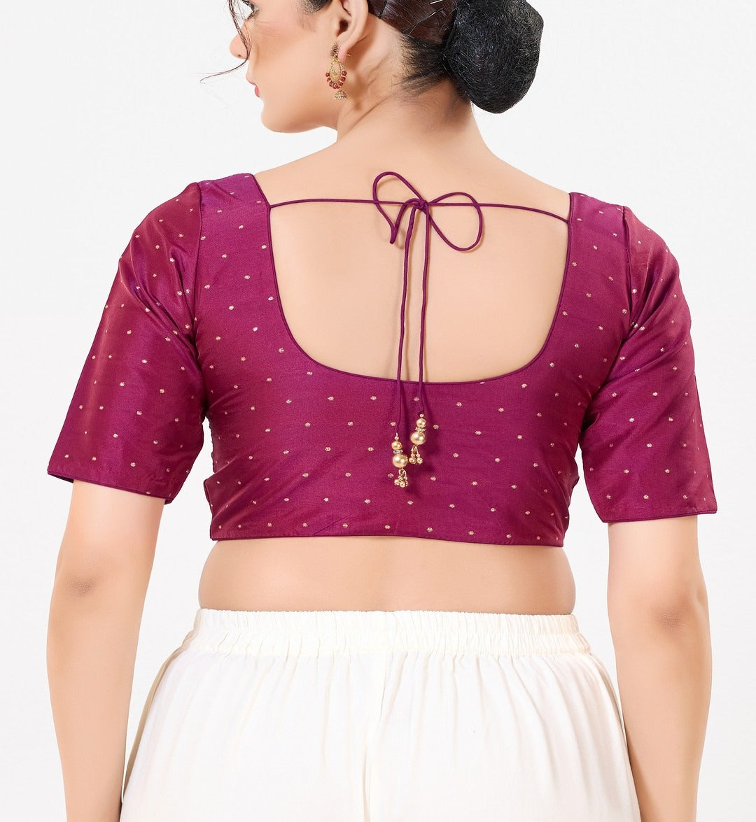 Wine Color Taffeta Silk With Round Neck Readymade Blouse Near Me