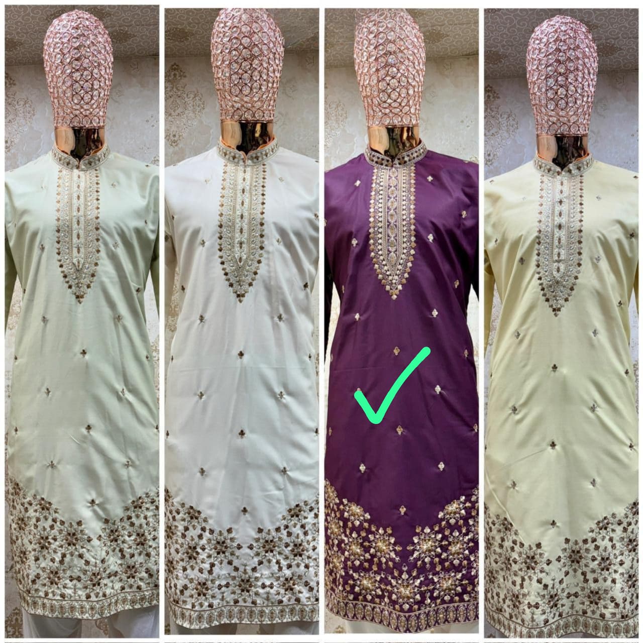 Purple Color Silk Embroidery Work Kurta With Pajama Near Me