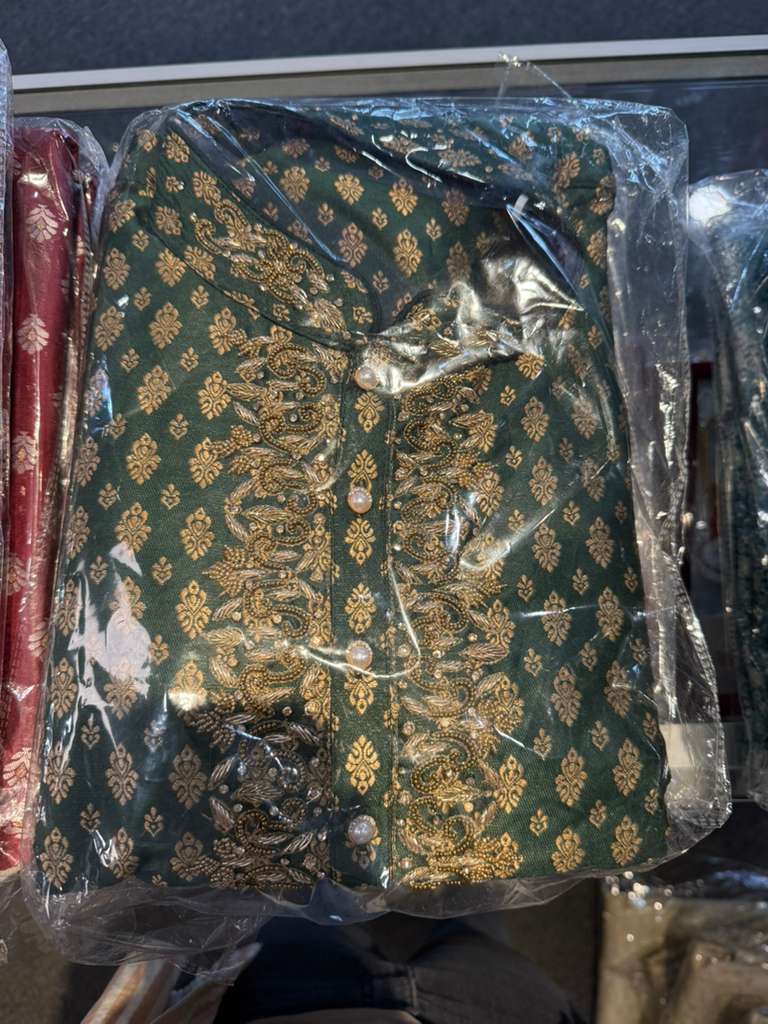 Attractive Dark Green Color Jacquard With Zardozi Work Kurta Suits For Men