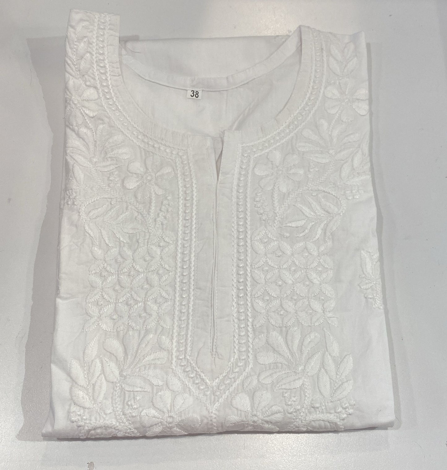 White Color Cotton With Embroidery Work Kurti Near Me