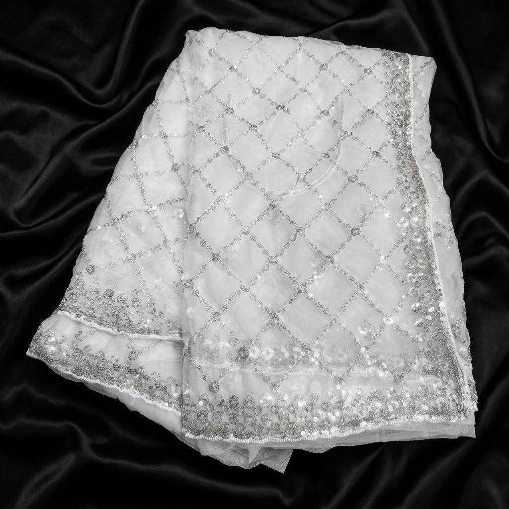 Premium White Color Net fabric Saree With Sequins Work Design For Women 